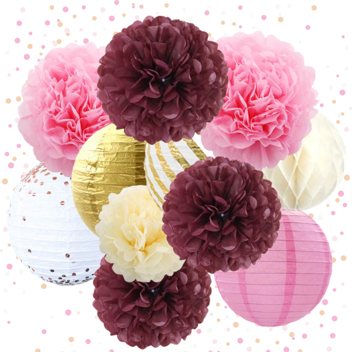 Joya® Pompom en Lampionnen Feest Versiering Roze | Decoratie | Verjaardag, Jubileum & Bruiloft | Roze